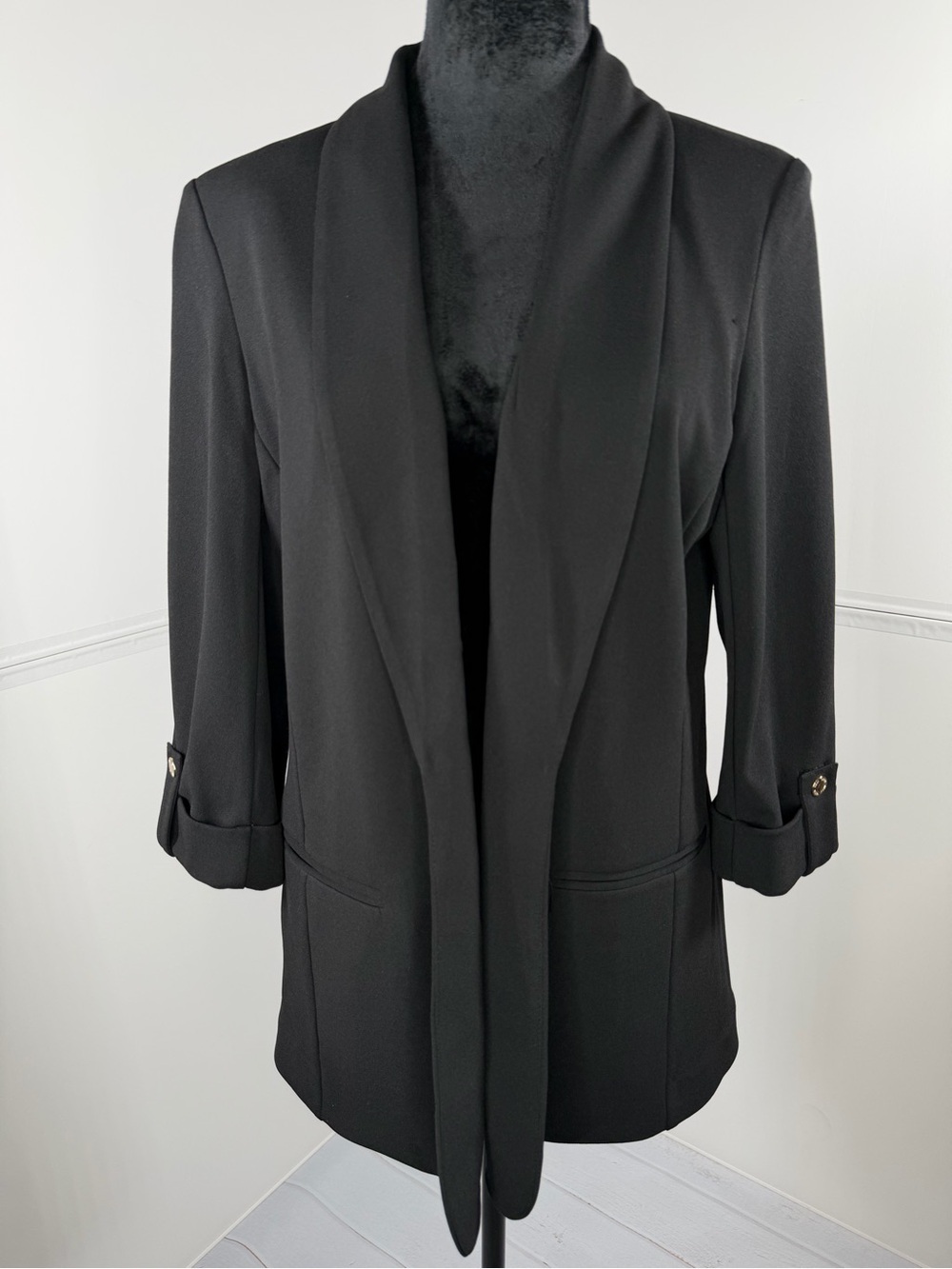 NWT Anne Klein Open Front Blazer Jacket Black Size Medium